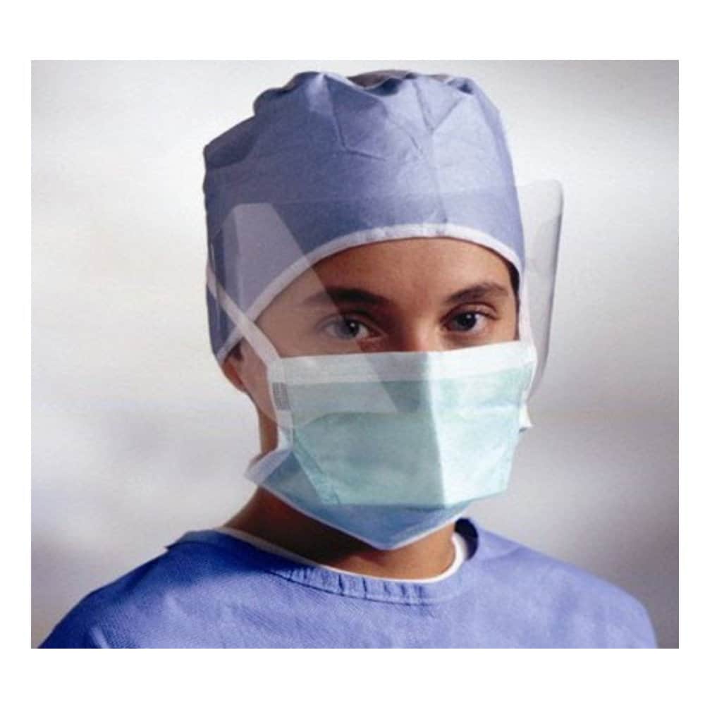 A woman wearing a surgical mask.