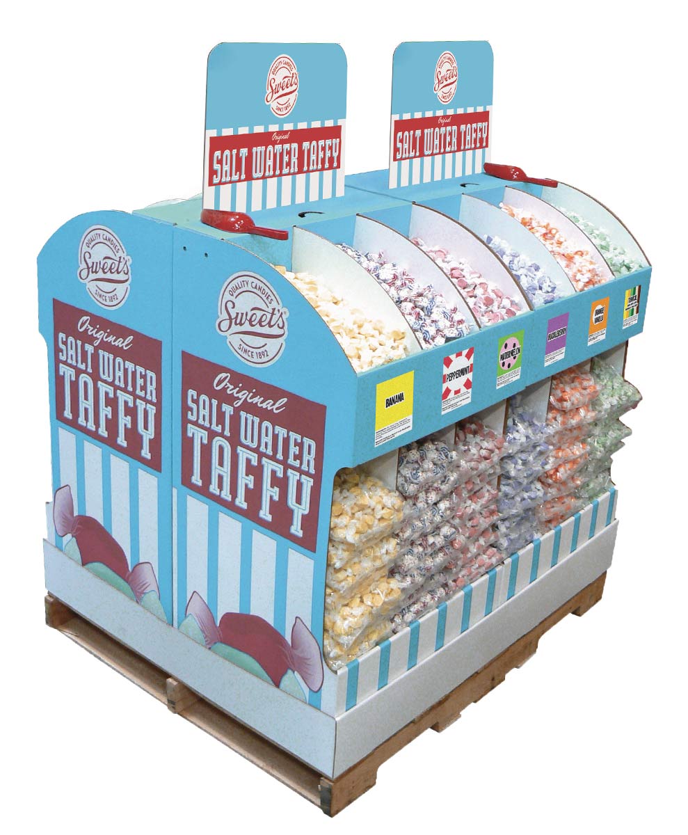 Floor display of salt water taffy full of candy | Wasatch Container, North Salt Lake, Utah, USA
