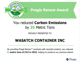 2025 Pregis Renew Award | Wasatch Container, North Salt Lake, Utah, USA